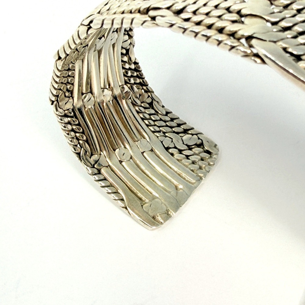 Vintage Sterling Silver Basket Weave Cuff Taxco Style Flat Braided Bracelet - Picture 7 of 8